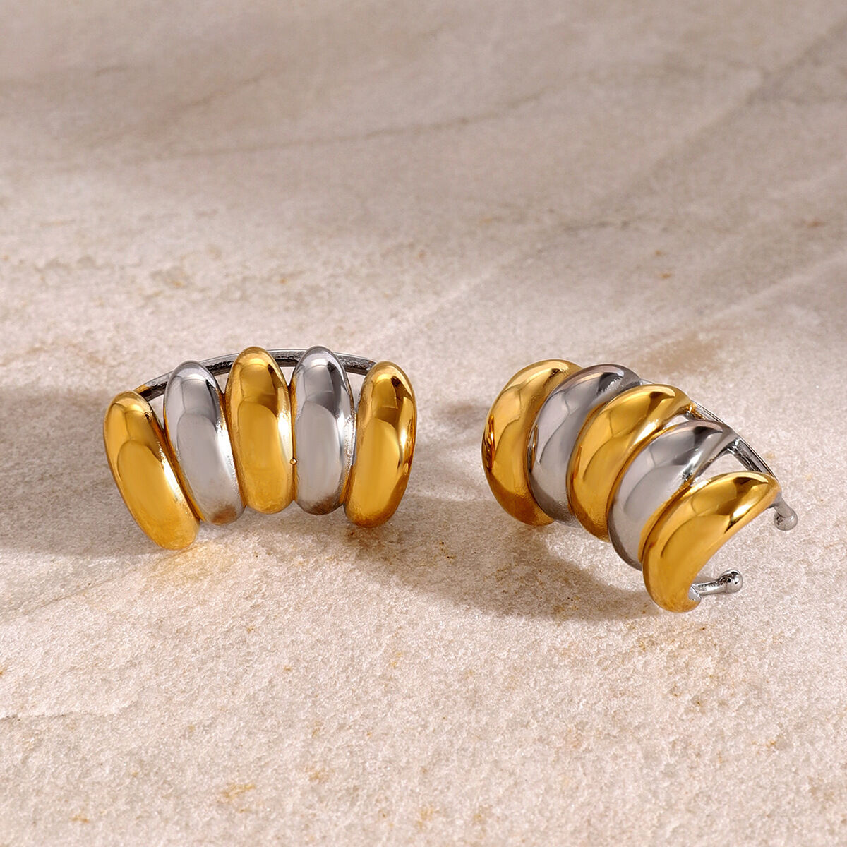 1 pair simple retro style geometric stainless steel  gold plated women's Ear Cuffs