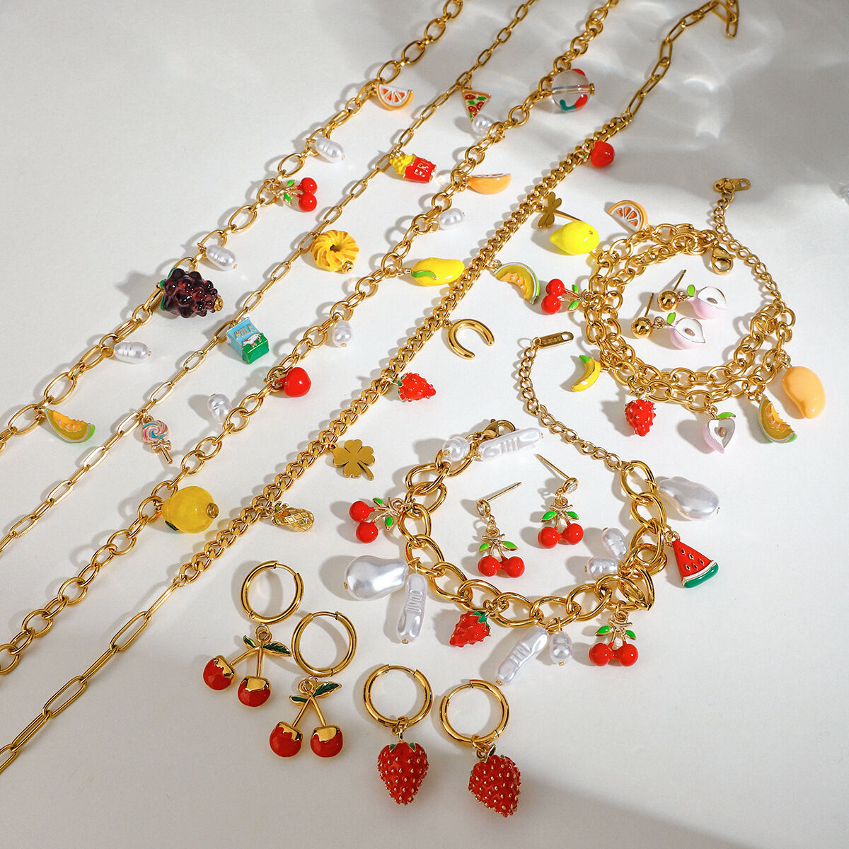 Collar con colgante de acero inoxidable dorado resistente al agua con forma de fruta natural de la serie policromada de 1 pieza para mujer h5 Imagen10