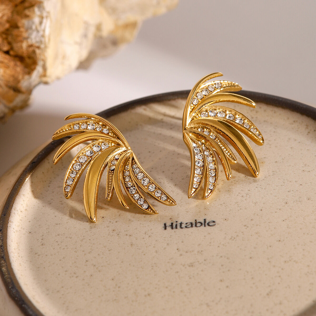 1 par de pendientes de botón con diamantes de imitación de acero inoxidable chapados en oro de 18 quilates para mujer, estilo geométrico, serie simple h5 Imagen4
