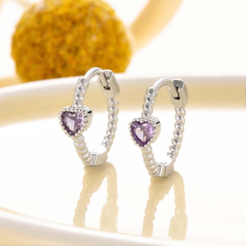 1 Piece Shining Series Elegant Heart Copper Purple Zircon Women's Hoop Earrings