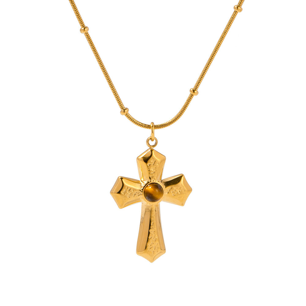 1 stück simple series  style kreuz edelstahl 18 karat vergoldet naturstein damen anhänger halsketten h5 Bild7