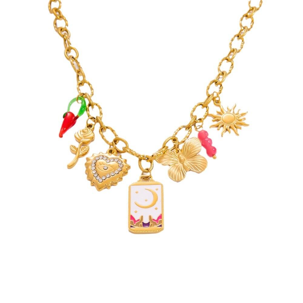 1 pezzo serie romantica elegante cuore acciaio inossidabile placcato oro  vetro donne ciondolo collane h5 Immagine7