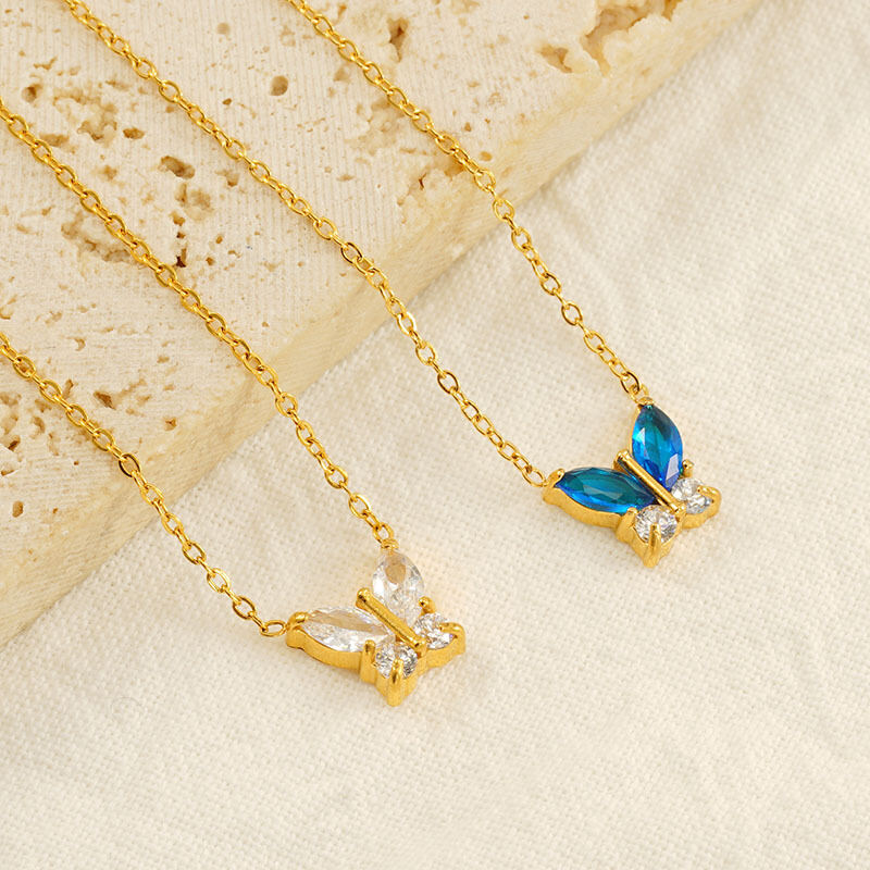 1 piece simple series simple bow knot titanium steel  gold plated zircon women pendant necklaces