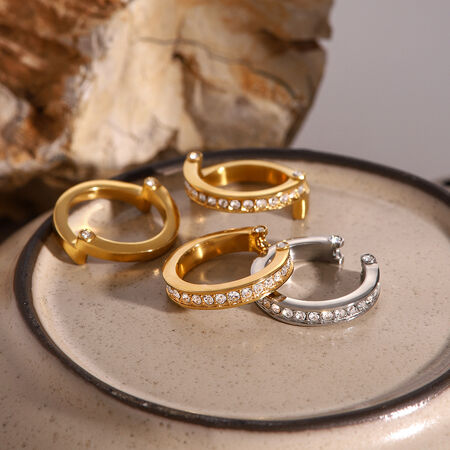1 paar eenvoudige serie in stijl geometrische roestvrij staal vergulde strass dames verstelbare ringen