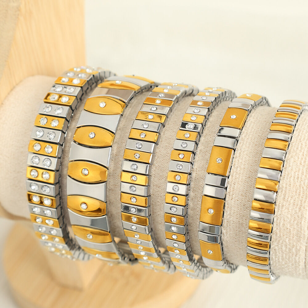 1 Stück Simple Series Punk Patchwork Edelstahl 18 Karat vergoldet Damen Kettenarmbänder