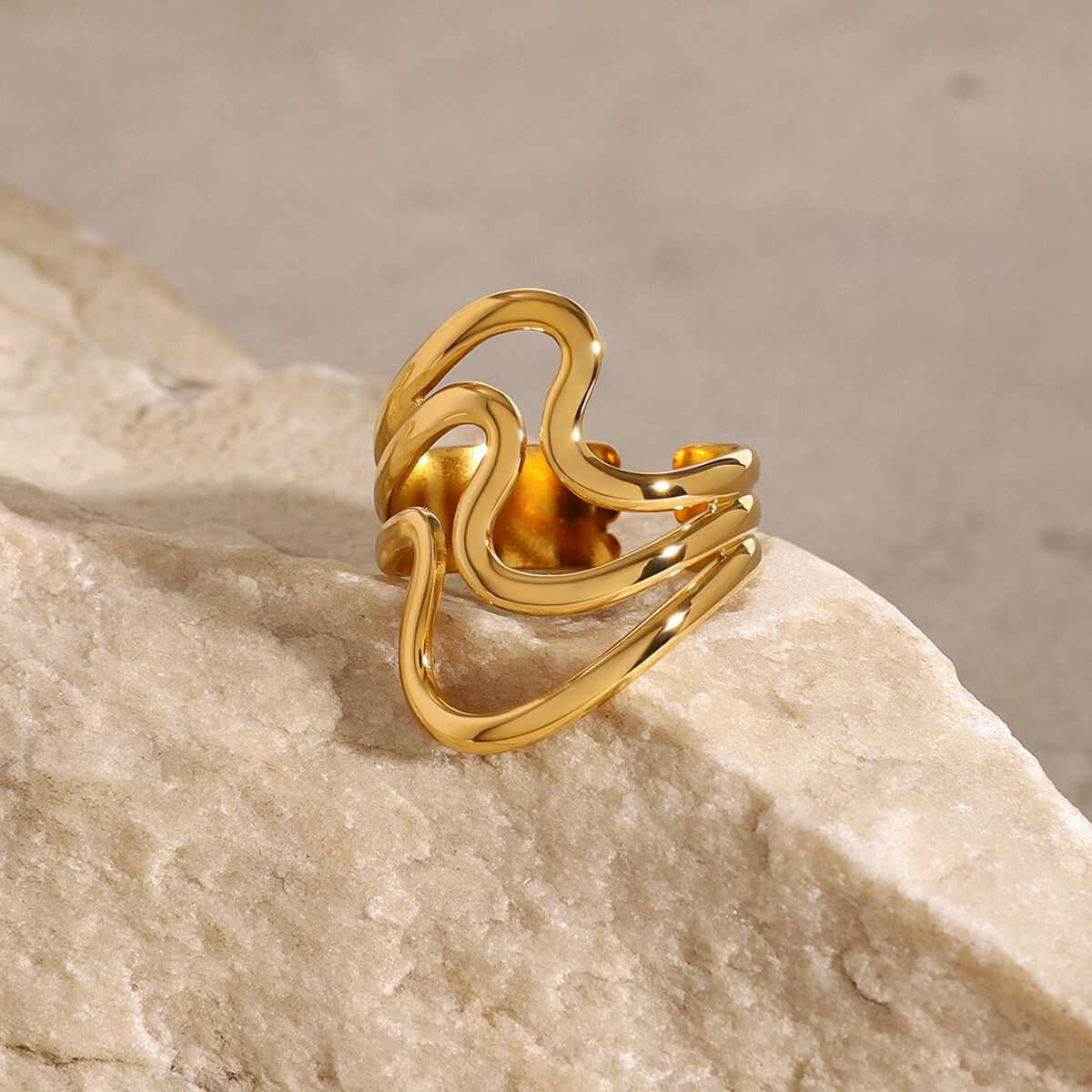1 Piece Geometric Stainless Steel Waterproof Gold Plated Women's Single Ring Picture3