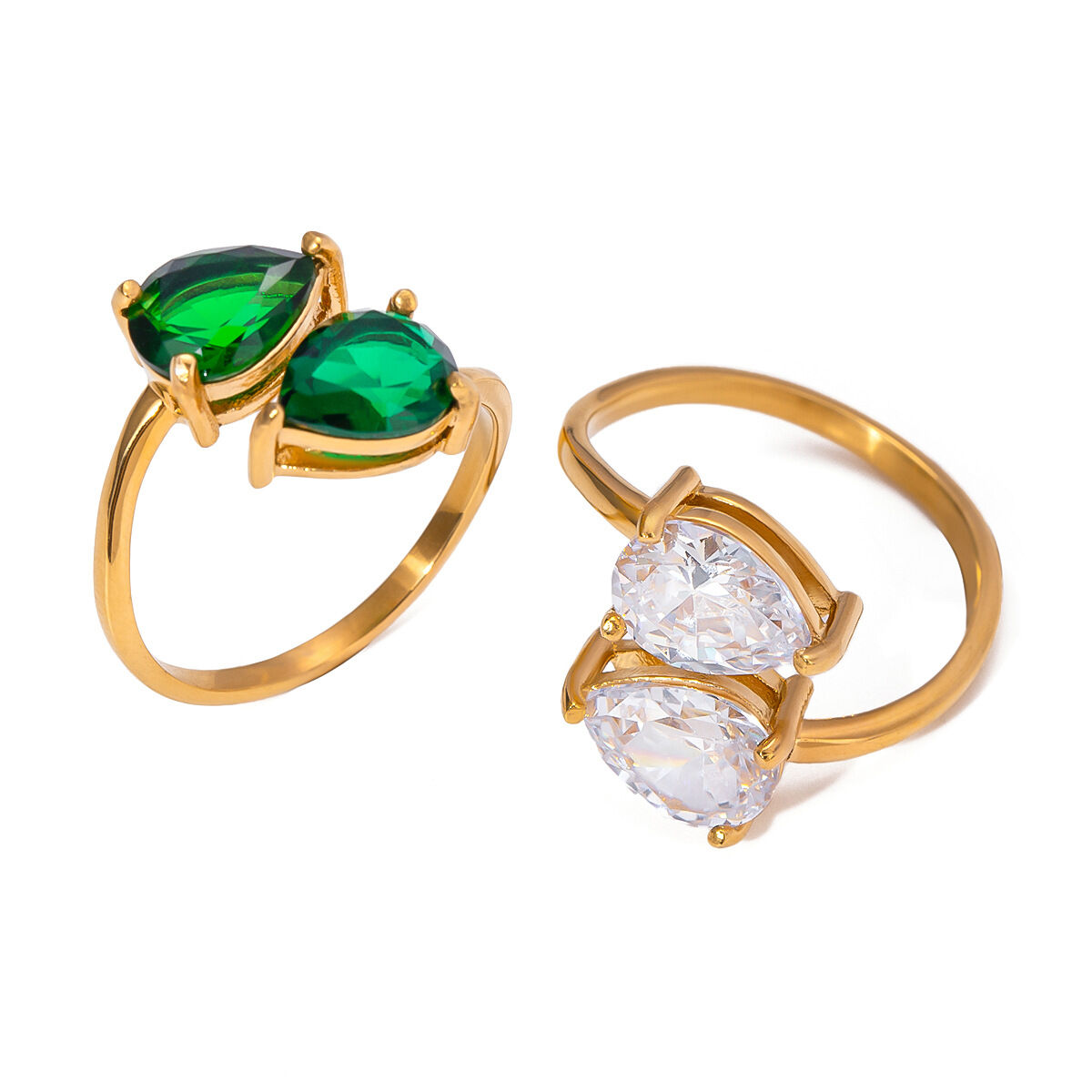 1 par de anillos ajustables para mujer de acero inoxidable con circonitas chapadas en oro de 18 quilates y diseño geométrico retro de serie simple h5 Imagen5