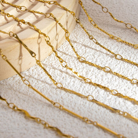 1 Piece Simple Series Daily Solid Color Stainless Steel Waterproof Gold Color DIY Women's Chain Bracelets