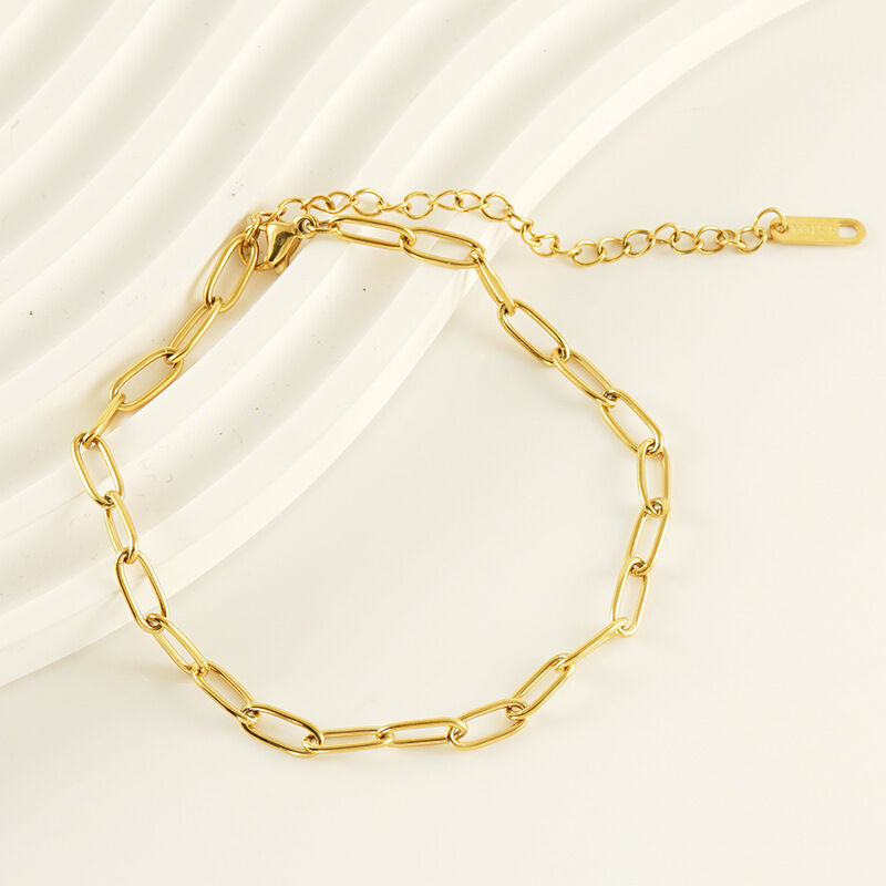 1 paar grenzüberschreitende -stil edelstahl vergoldet 18 karat büroklammer fußkettchen weibliche mode einfache vielseitige fußkettchen schmuck fußkettchen h5 Bild5