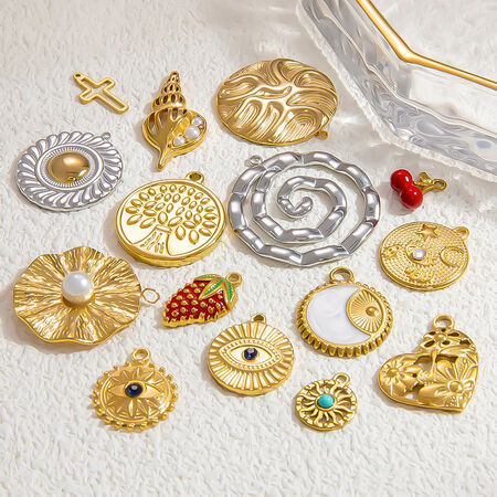 1 Piece Classic Series Vintage Geometric Stainless Steel Waterproof Gold Color DIY Women's Pendants