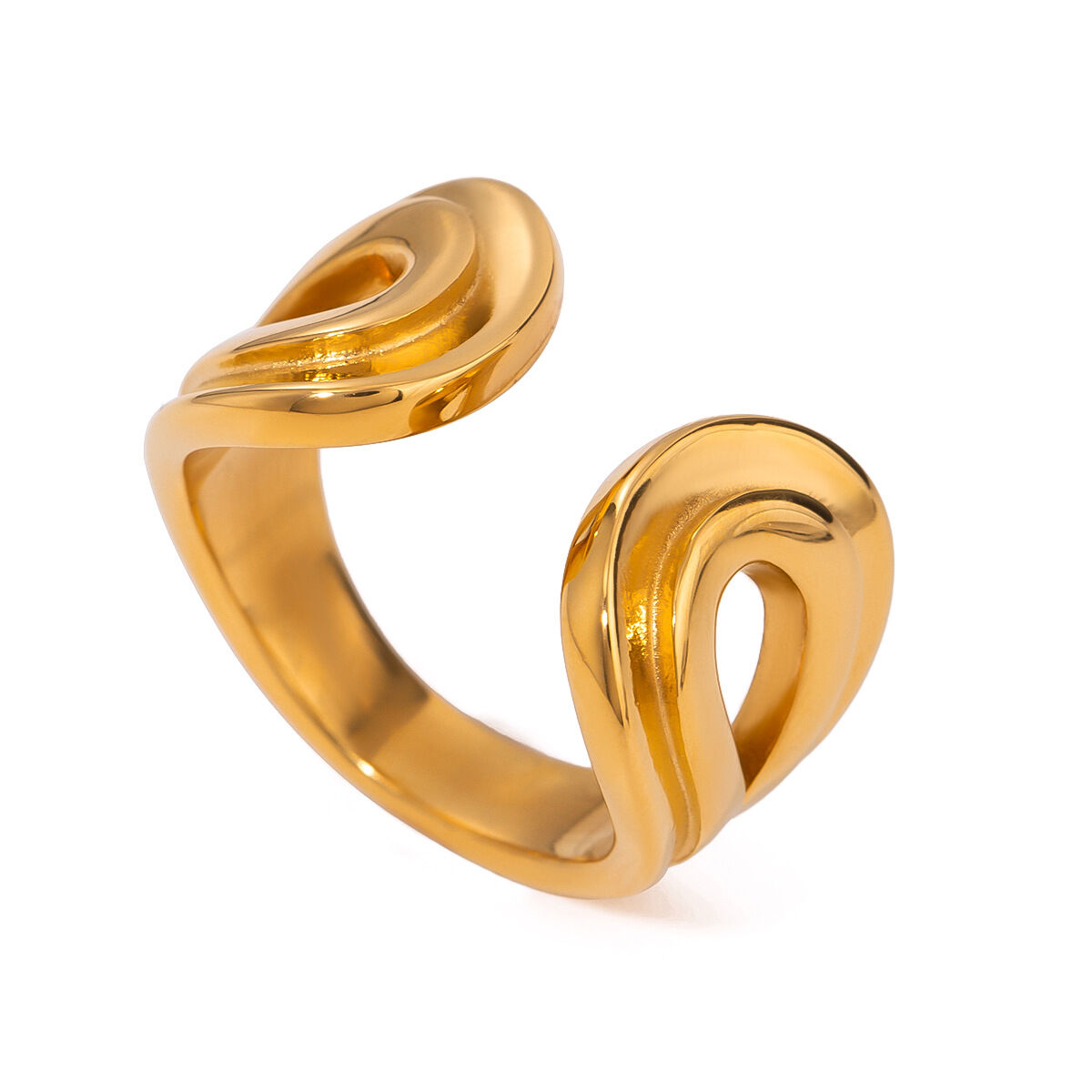 1 par de anillos ajustables para mujer de acero inoxidable chapado en oro de 18 quilates con diseño geométrico de estilo  de serie simple Imagen6