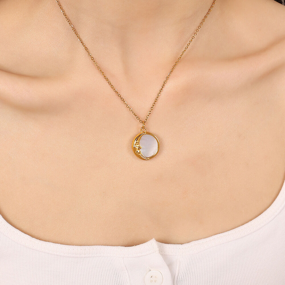 1 Piece Romantic Series Classic Sun/Moon Titanium Steel   Gold Color  Shell Women's Pendant Necklaces Picture5