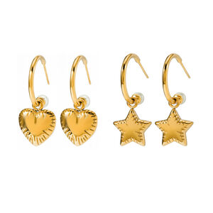 1 paire de boucles d'oreilles pendantes en acier inoxydable étanches en forme de cœur (C) h5 Image6