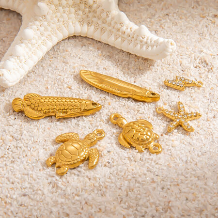 1 Pair Simple Series Daily Turtle Stainless Steel Waterproof Gold Color DIY Women's Pendants 2