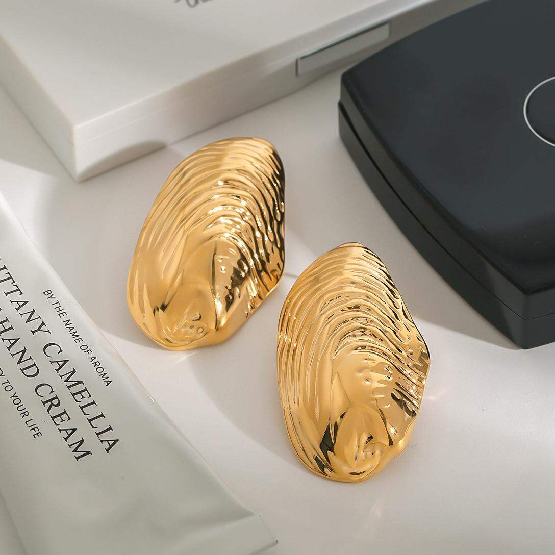 1 Pair Classic Series Natural Conch Shape Stainless Steel Waterproof Gold Color Women's Stud Earrings