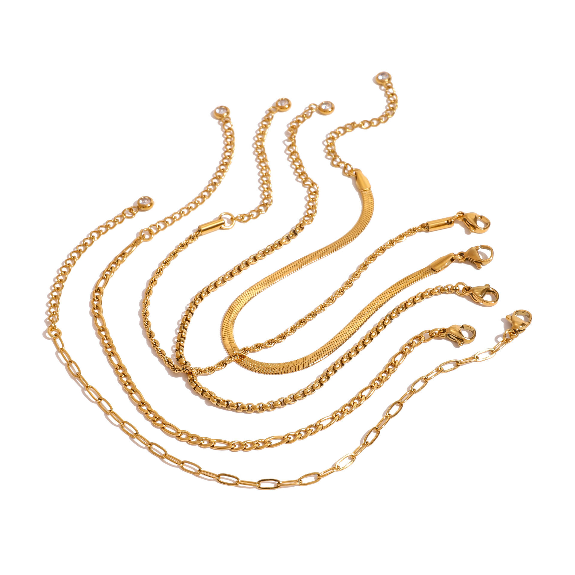 1 pezzo semplice serie  linea acciaio inossidabile placcato oro 18k donne catena bracciali Immagine6