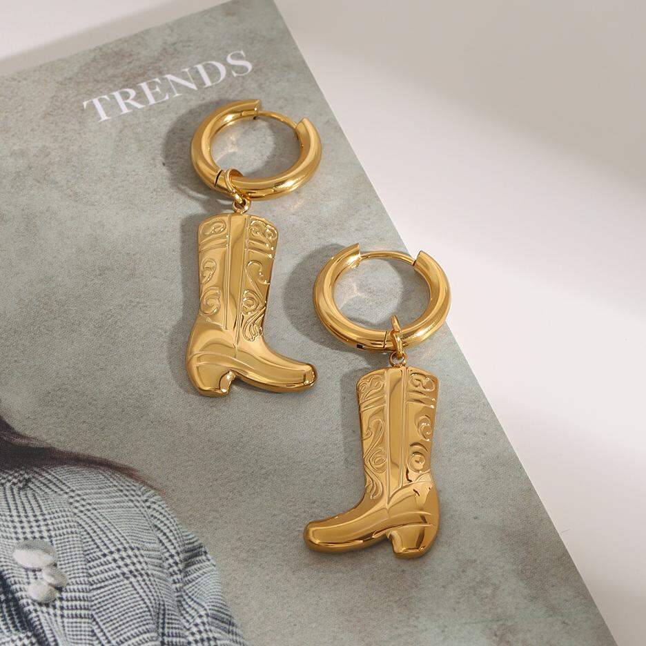 1 Pair Stylish Series Chic Boots Solid Color Stainless Steel Waterproof Gold Color Women's Drop Earrings