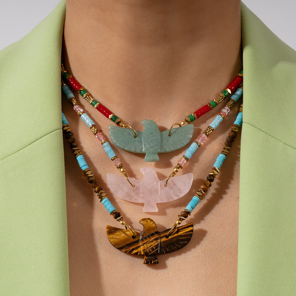 Collier de perles pour femme, style bohème, en acier inoxydable, couleur or, forme d'aigle, 1 pièce, de la série ethnique Image4