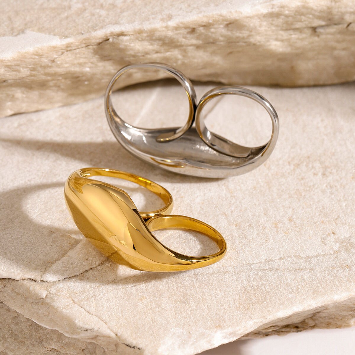 1 Piece Geometric Stainless Steel Waterproof Gold Plated Women's Adjustable Rings h5Picture3