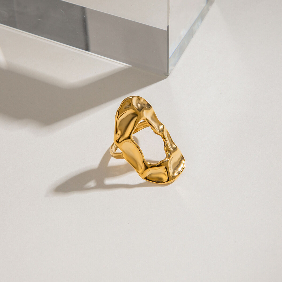 1 pezzo serie classica  stile martello modello acciaio inossidabile colore oro anelli regolabili da donna h5 Immagine6