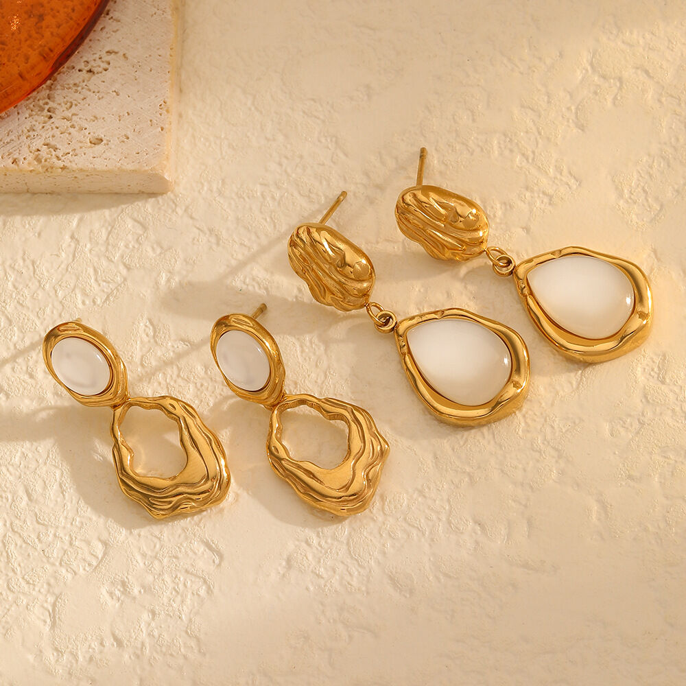 1 pair classic series retro geometric  gold plated artificial gemstone Drop Earrings