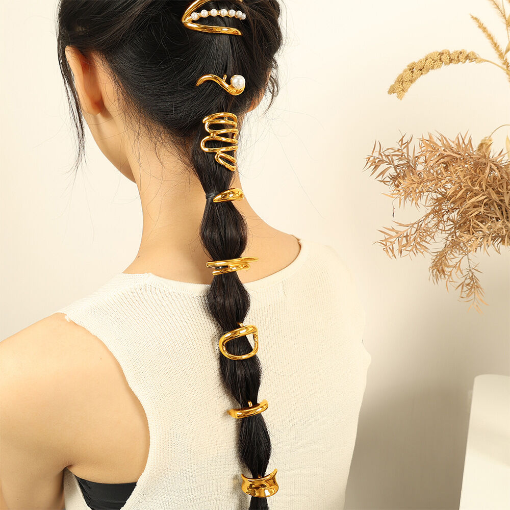 1 Stück Simple Series Einfache geometrische Haarspangen aus Titanstahl in Goldfarbe für Damen h5Bild5