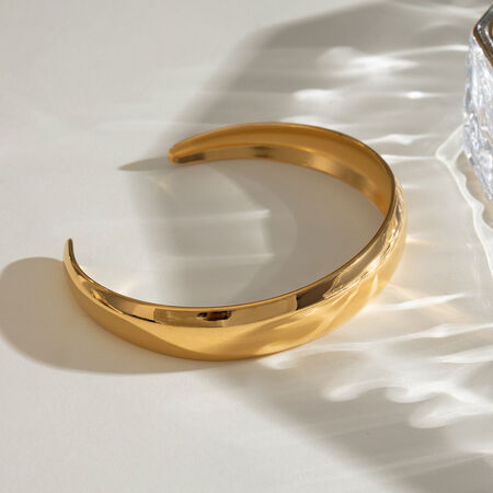 1 Piece Solid Color Stainless Steel Waterproof Gold Color Cuff Bracelet
