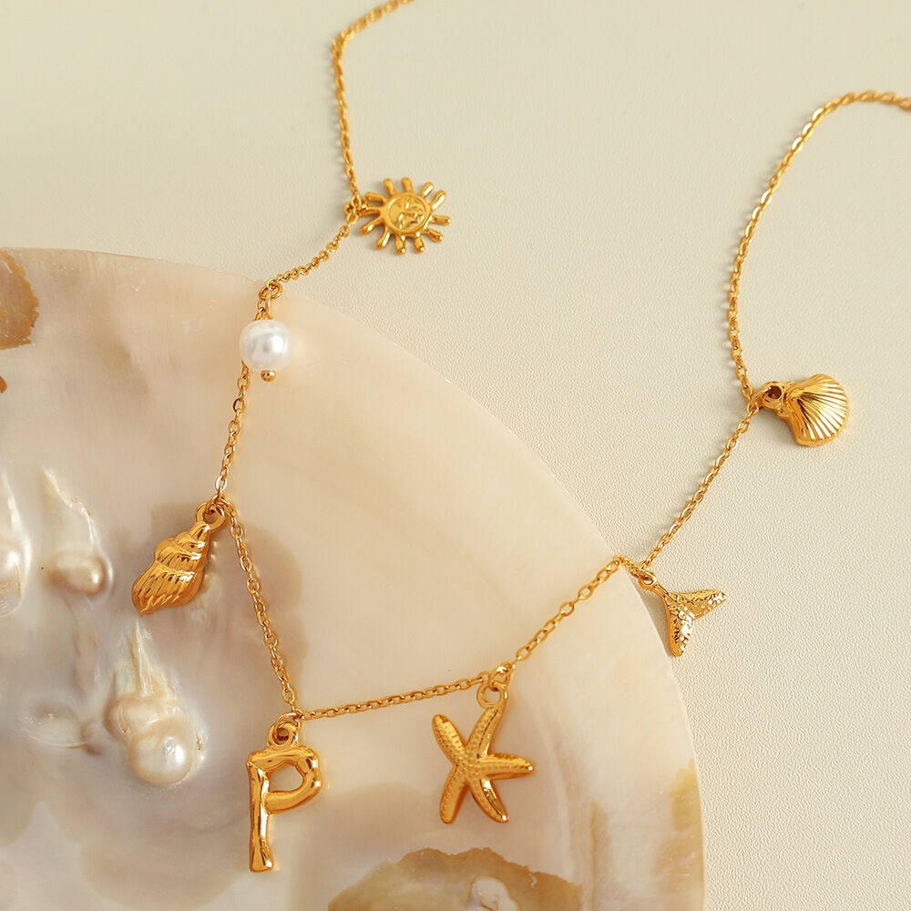 collier avec pendentif en acier inoxydable plaqué or pour femme, série ethnique, lettre de vacances h5Image5