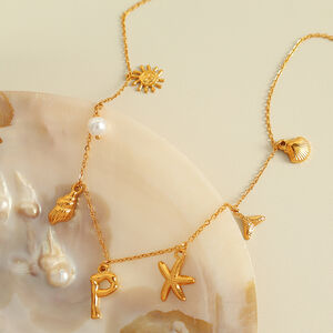 collier avec pendentif en acier inoxydable plaqué or pour femme, série ethnique, lettre de vacances h5 Image5
