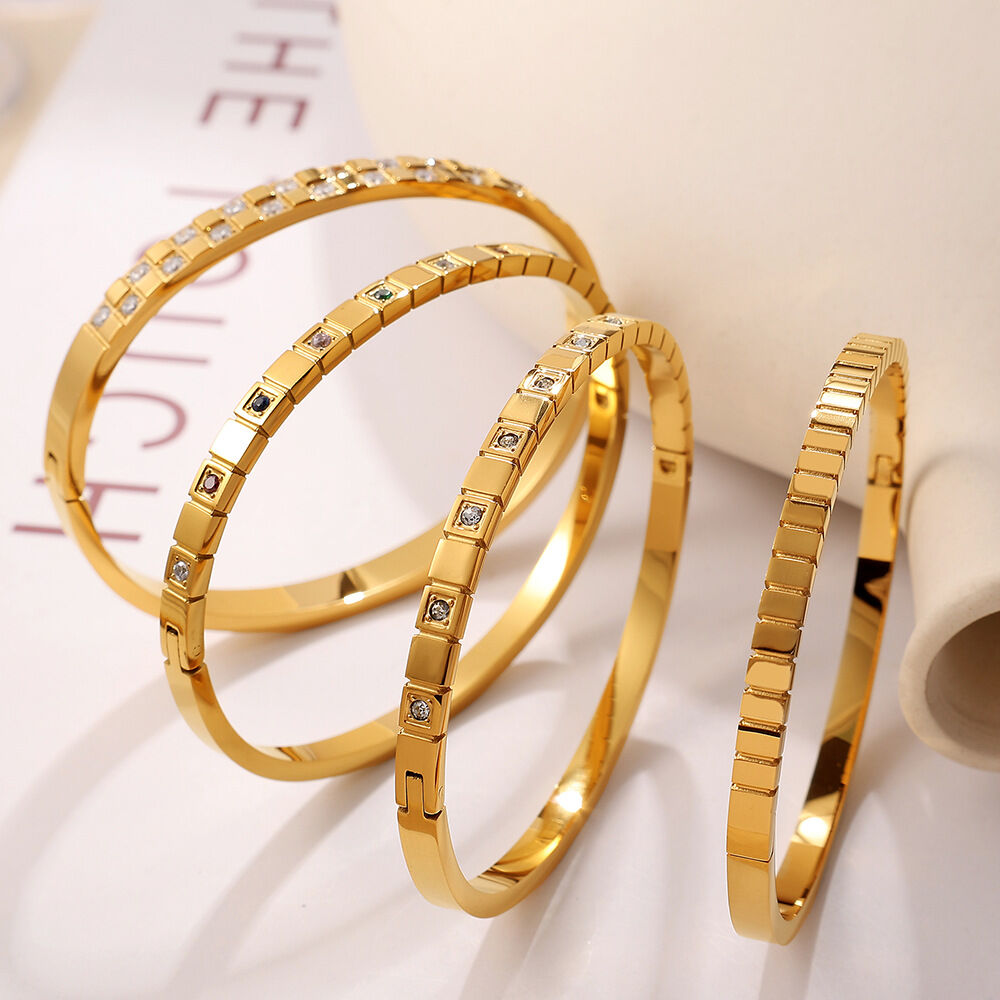1 stuk Vogue Series Klassieke Geruite Exquisite Designable Roestvrijstalen Waterdichte Goudkleurige Damesarmband h5 Afbeelding3
