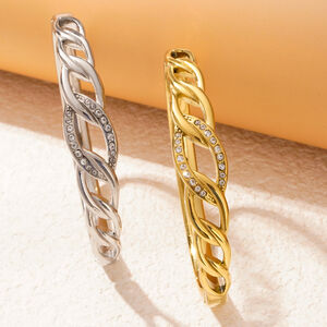 1 Piece Dazzling Series Classic Twist Stainless Steel Waterproof Gold Color Women's Bangles h5 Picture6