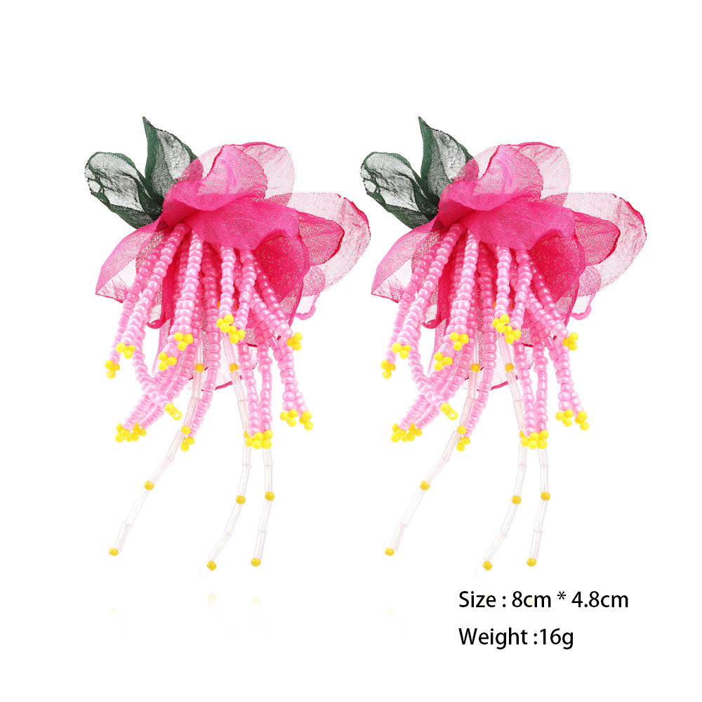1 Pair Fabric Flower Beaded Tassel Beads Earrings Picture7