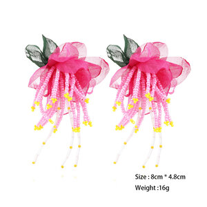 1 Pair Fabric Flower Beaded Tassel Beads Earrings h5 Picture7
