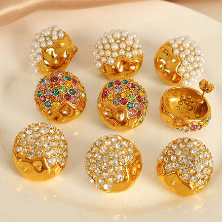 1 pair luxurious series retro geometric stainless steel gold plated rhinestone women stud earrings