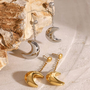 1 pair simple series simple sun/moon stainless steel gold plated women drop earrings h5 Picture3
