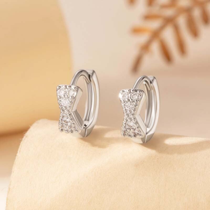 1 Piece Ornate Series Radiant Bow Knot Circle Copper Zircon Women's Hoop Earrings