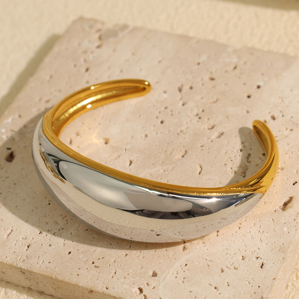 1 pezzo semplice serie semplice geometrico acciaio inossidabile placcato oro 18K braccialetti da donna h5 Immagine3