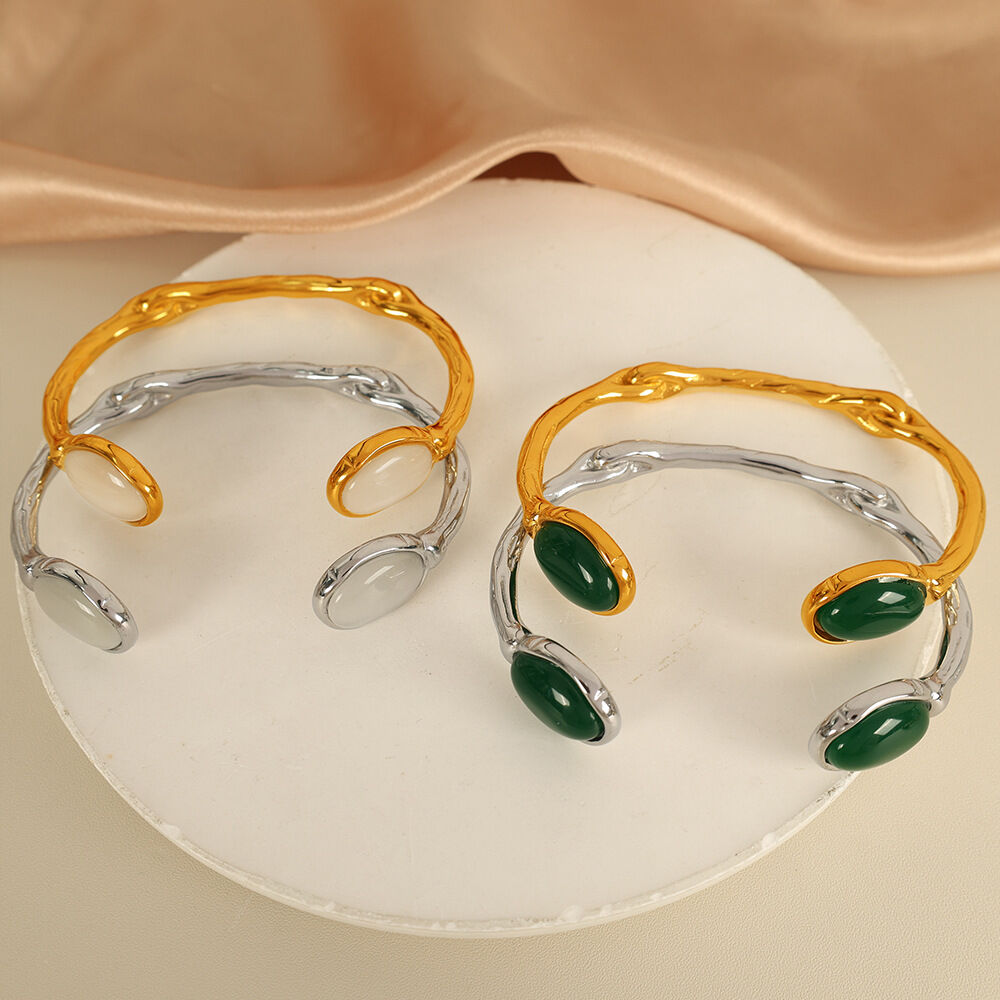 1 piece simple series simple geometric stainless steel  gold plated rhinestone women bangles