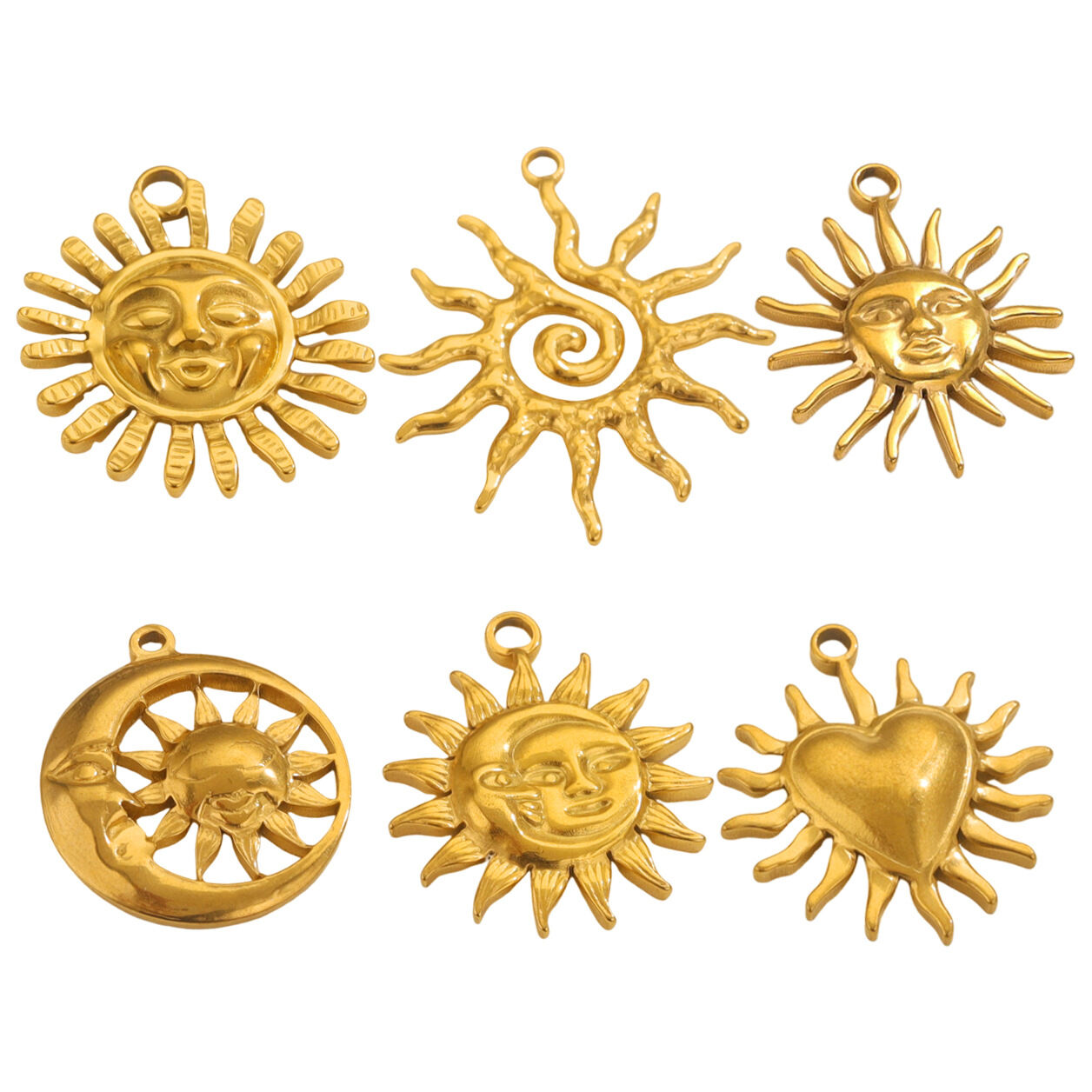 1 pair simple series retro sun/moon  gold plated women pendants