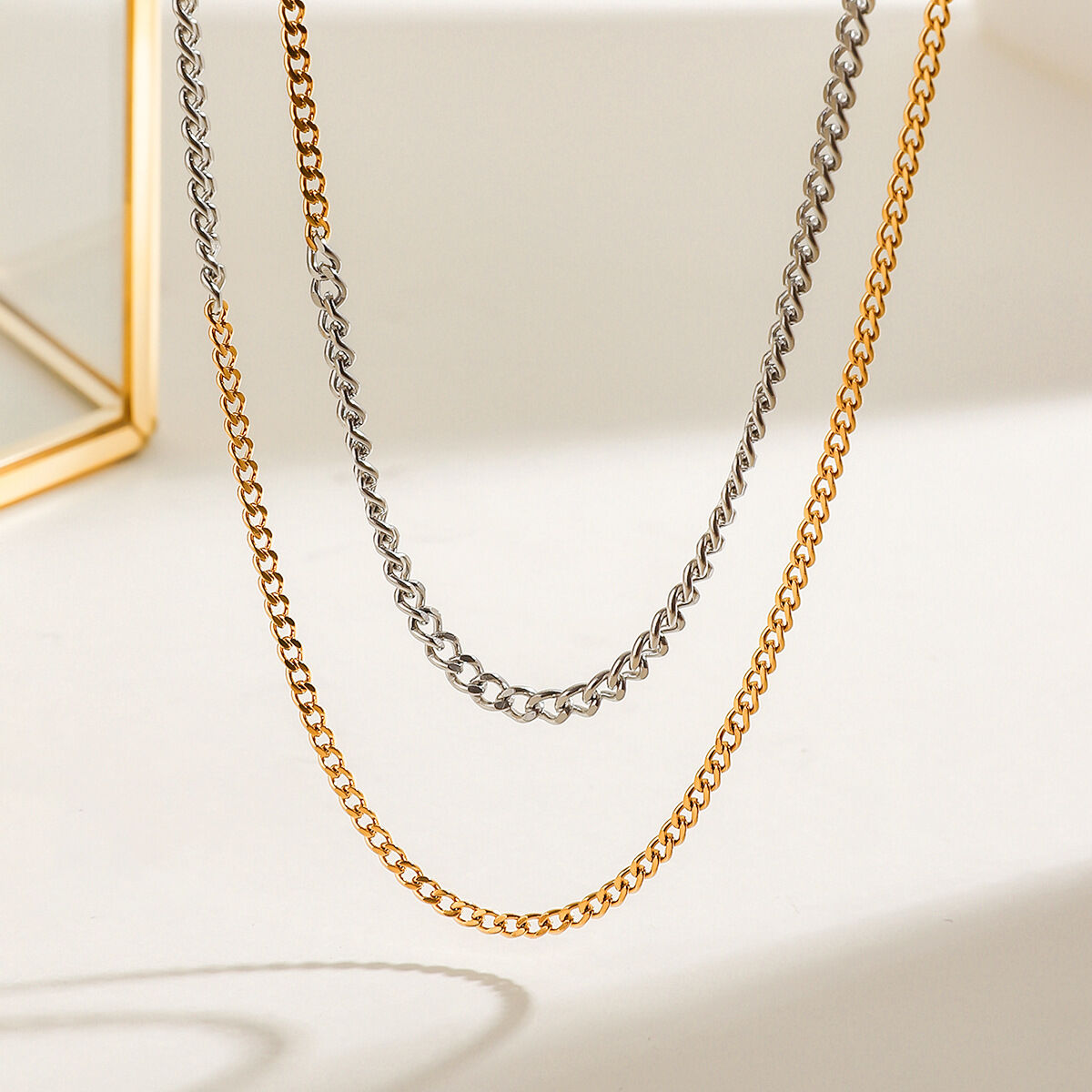 1 Piece Minimalist Series Daily Double Layer Line Stainless Steel Waterproof Gold & Silver Color Women's Chain Necklaces