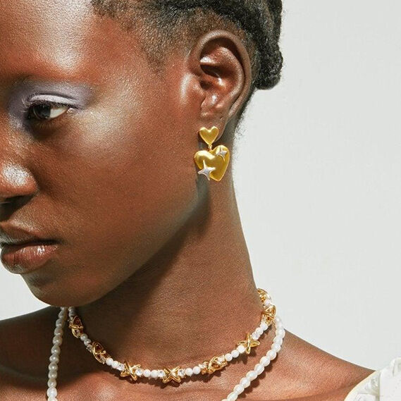 1 pair simple series style heart stainless steel gold plated women drop earrings h5Picture3