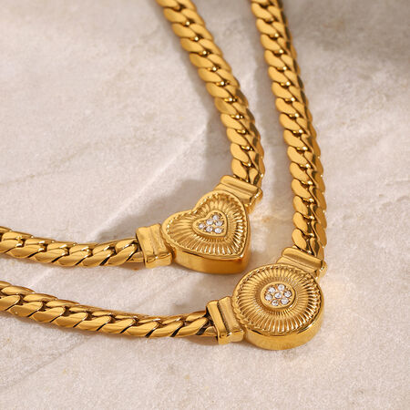 1 stuk luxe serie elegante liefdes-/hartvormige roestvrijstalen vergulde strass-kettingen voor dames