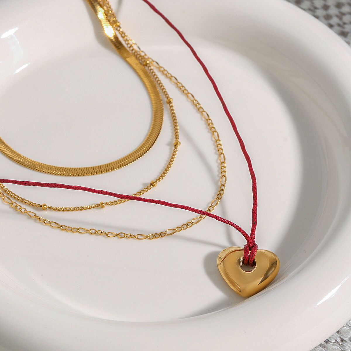 1 Piece Classic Series Romantic Heart Shape Stainless Steel Waterproof Gold Color Women's Layered Necklaces