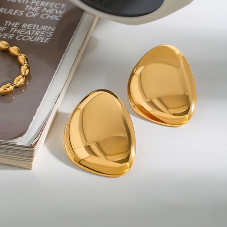 1 Pair Simple Series All-match Irregular Oval Stainless Steel Waterproof Gold Color Women's Stud Earrings 2