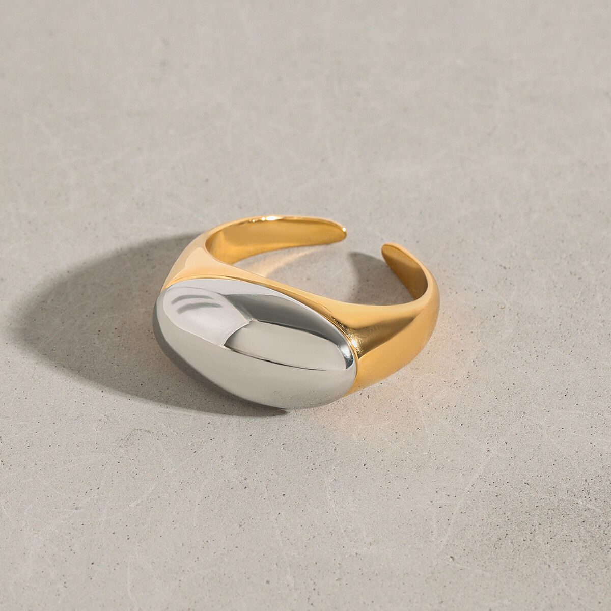 1 Piece Minimalist Series Oval Stainless Steel Waterproof Gold & Silver Color Women's Adjustable Rings