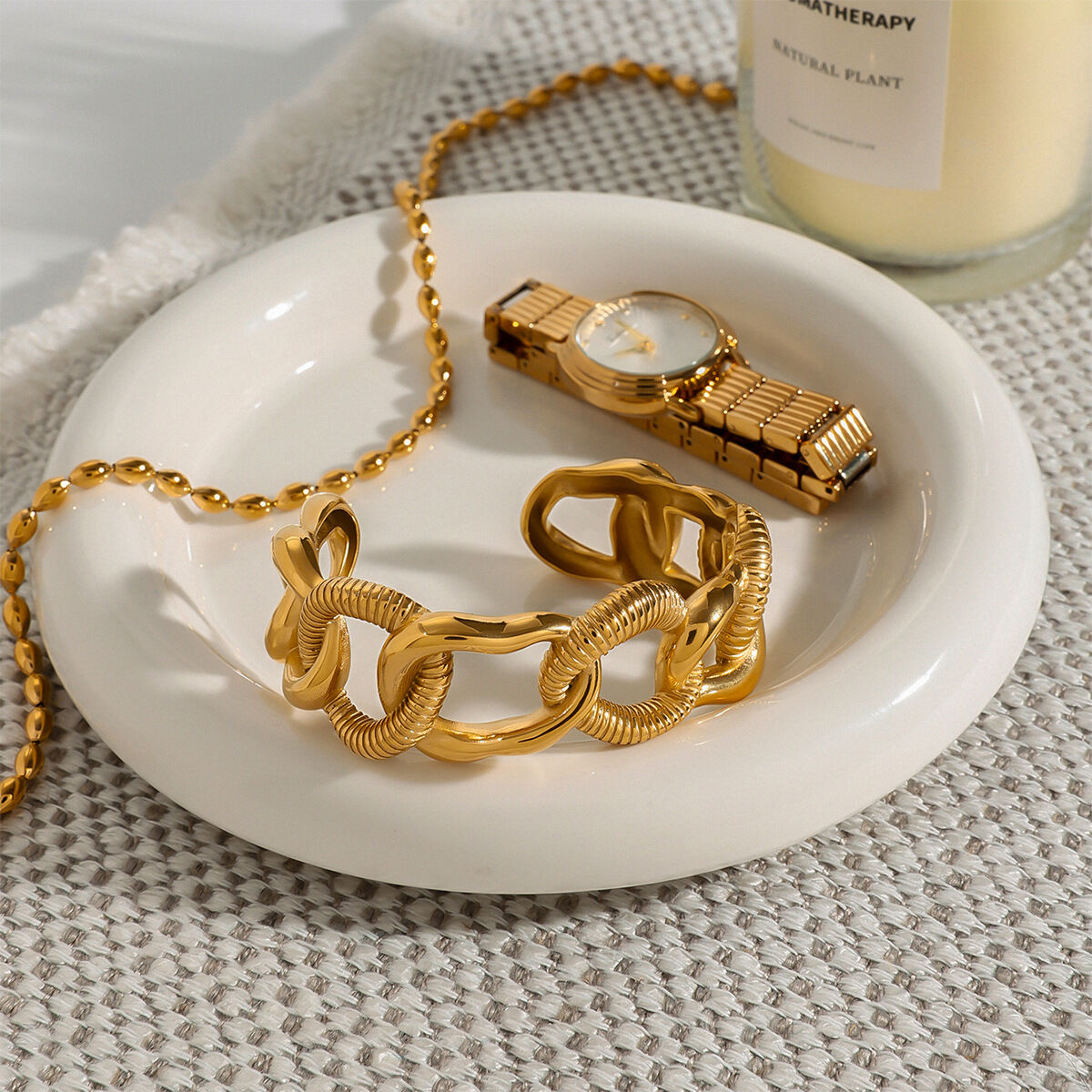 1 Piece Stylish Series Modern Daily Solid Knot Stainless Steel Waterproof Gold Color Women's Bangles Picture5
