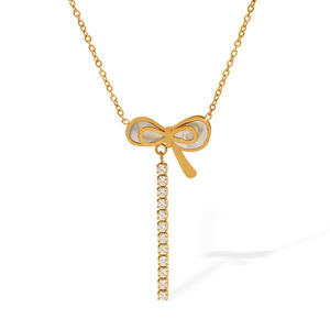 1 Piece Sweet Series Daily Bow Knot Tassels Titanium Steel Gold Color Women's Pendant Necklaces h5 Picture5