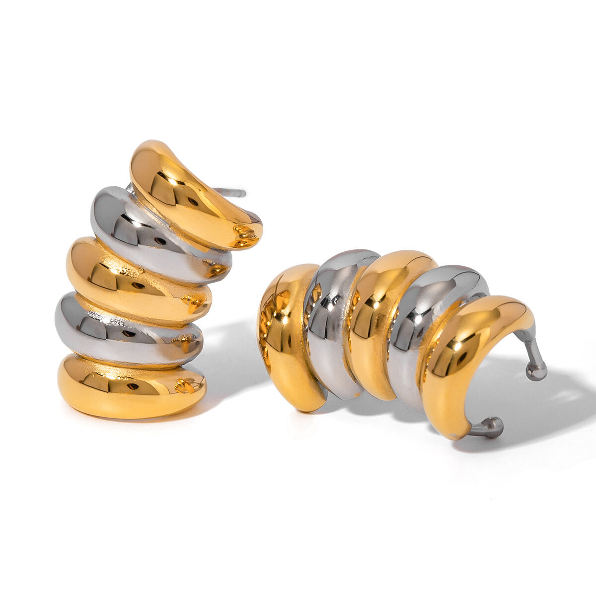 1 pair simple retro style geometric stainless steel  gold plated women's Ear Cuffs 2
