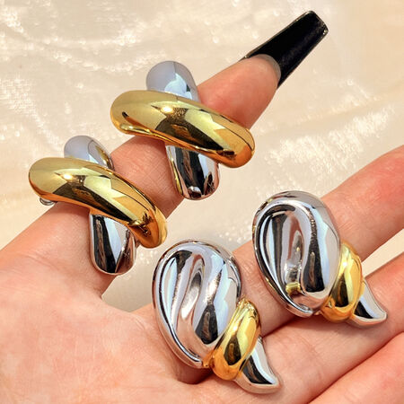 1 paar moderne retro oorbellen met onregelmatige vorm, gemaakt van roestvrij staal, waterdicht en goud- en zilverkleurig, voor dames. 2