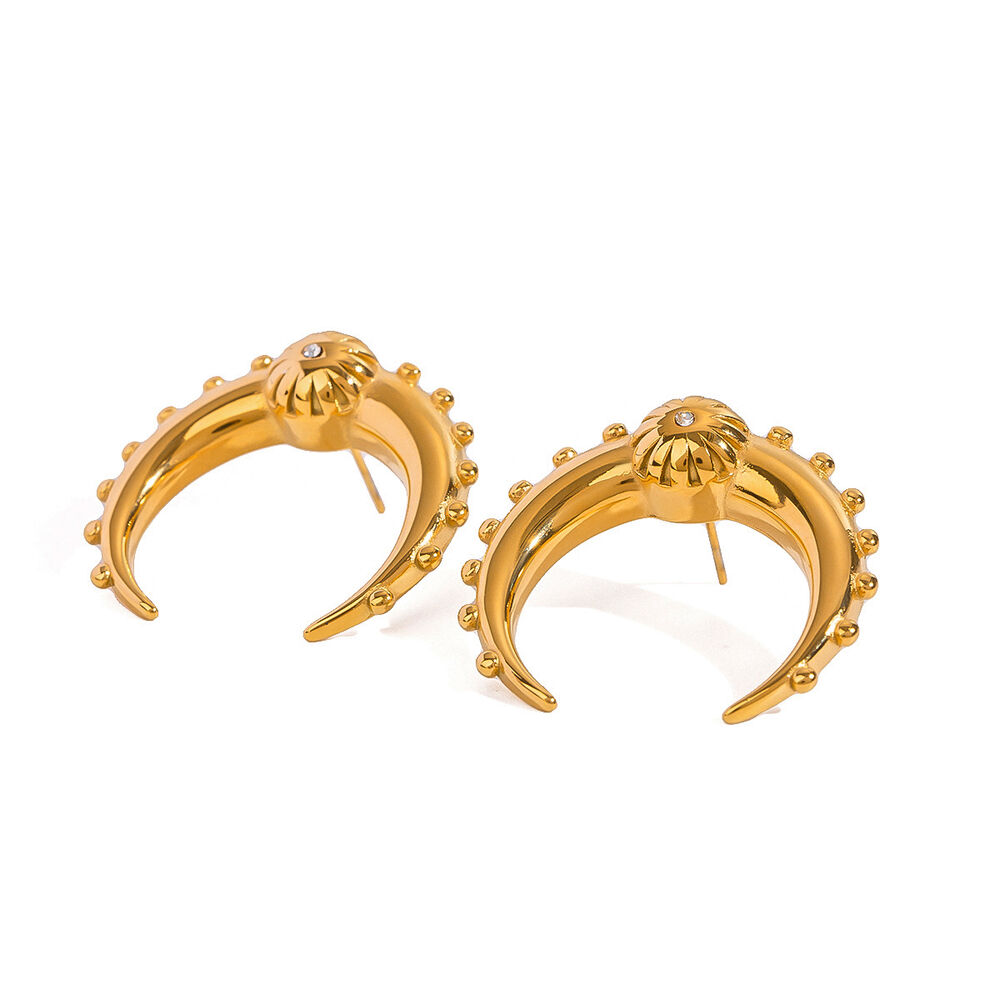 1 pair simple series retro sun/moon stainless steel gold plated rhinestone women stud earrings Picture6
